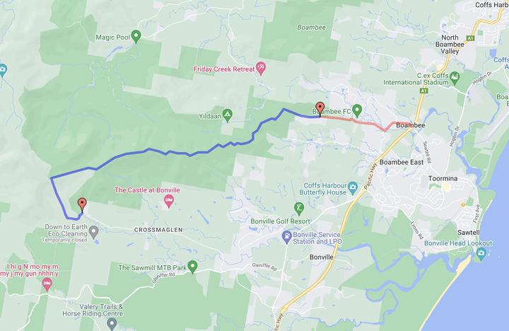 Coffs Firetrail peaks walk on google maps