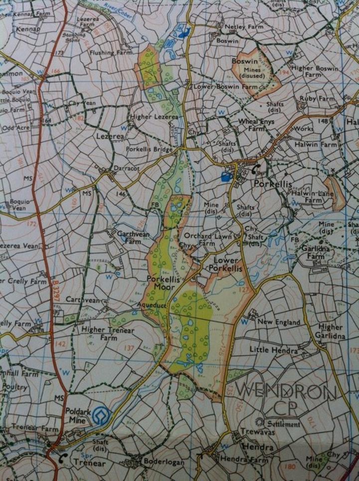 Ordinance Survey map of Lezerea, Porkellis moor and mines. Land of my childhood.