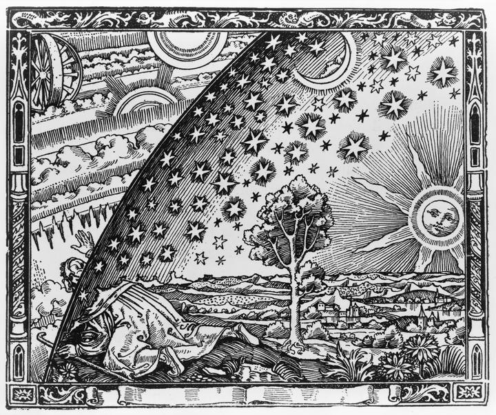 Flammarion, the famous wood engraving of a man crawling through the firmament